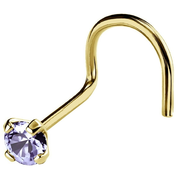 22G Solid 14Kt Gold Nose Screw Stud with Prong Set real Tanzanite Gemstone, 14kt Yellow Gold or 14kt White Gold - December Birthstone Nose Ring-NSYG_TZN-2.5MM