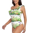 thumbnail image 3 of Yiaed Plants and Insects Print Women One Piece Swimsuits Tummy Control One Shoulder Bathing Suits Pattern Ruffle Swimwear-Medium, 3 of 8