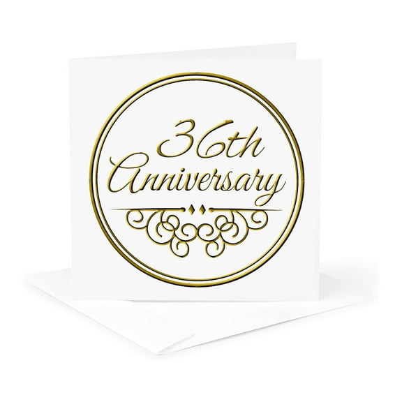 3dRose, Gift For 36th Anniversary - Gold Text For Celebrating Wedding Anniversaries - 36 Years Married Together, 1 Greeting Card with envelope