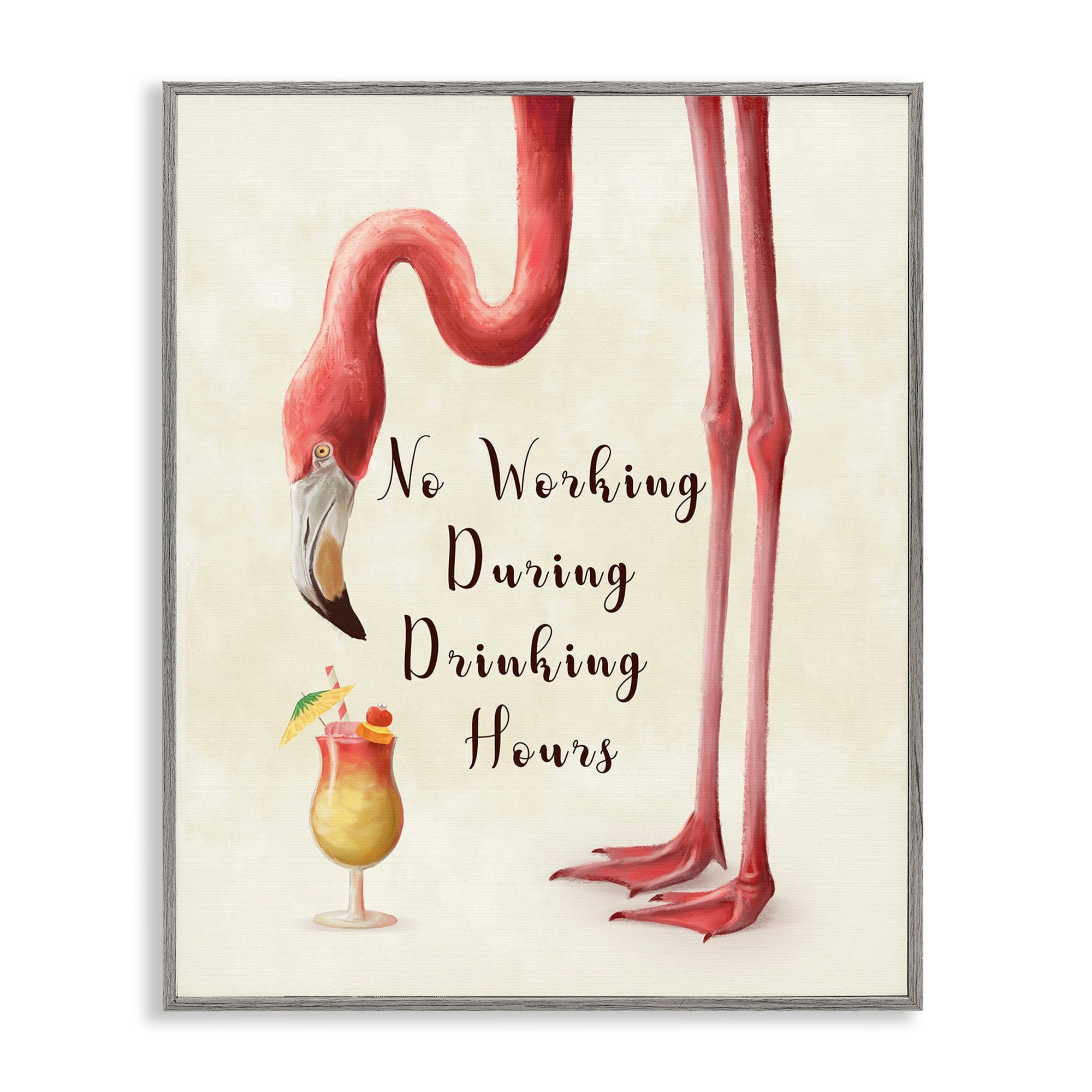 Stupell Industries No Working During Drinking Hours Phrase Tropical Flamingo Designed by Ziwei Li