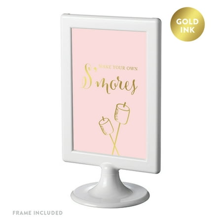 Framed Party Signs, Blush Pink with Gold Ink, 4x6-inch, Make Your Own S'mores Smore Bar Reception Dessert Table (Best Way To Make Smores At Home)