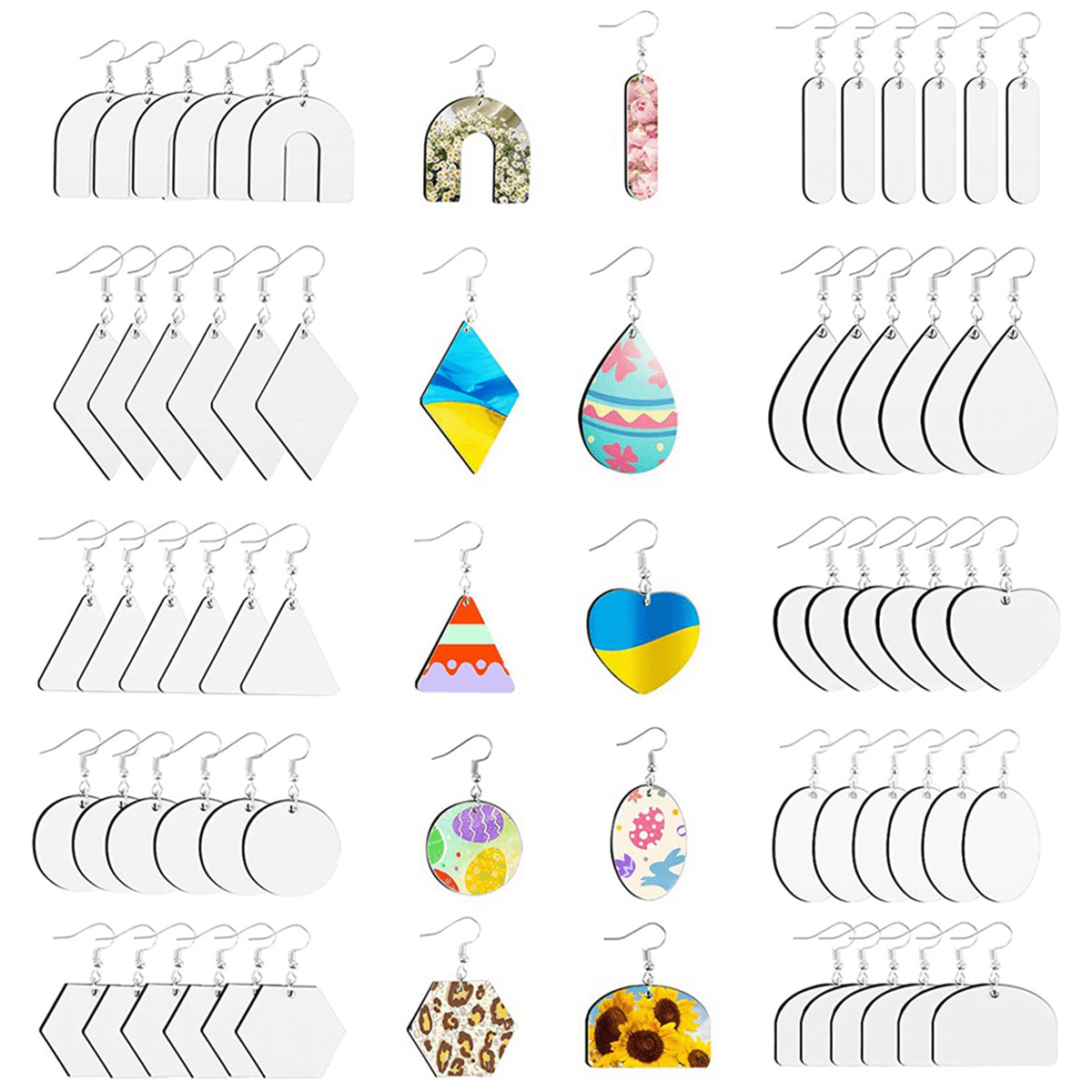 180Pcs Sublimation Blank Earrings, Earrings Heat Transfer, Unfinished Earring with Hooks for DIY Sublimation Accessories