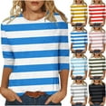 thumbnail image 2 of Utoimkio 3/4 Sleeve Fall Tops for Women Oversized 2025 Crewneck Casual Striped Shirts Blouses for Women, 2 of 5