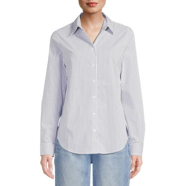 Time and Tru Women's Button Front Shirt with Rolled Sleeves - Walmart.com