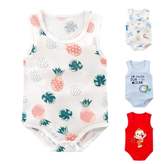 Einccm Baby Unisex Pineapple Print Sleeveless Romper, Lightweight Summer Cotton Jumpsuit with Snap Crotch, Round Neck Infant Bodysuit for born Boys and Girls 0-24 Months