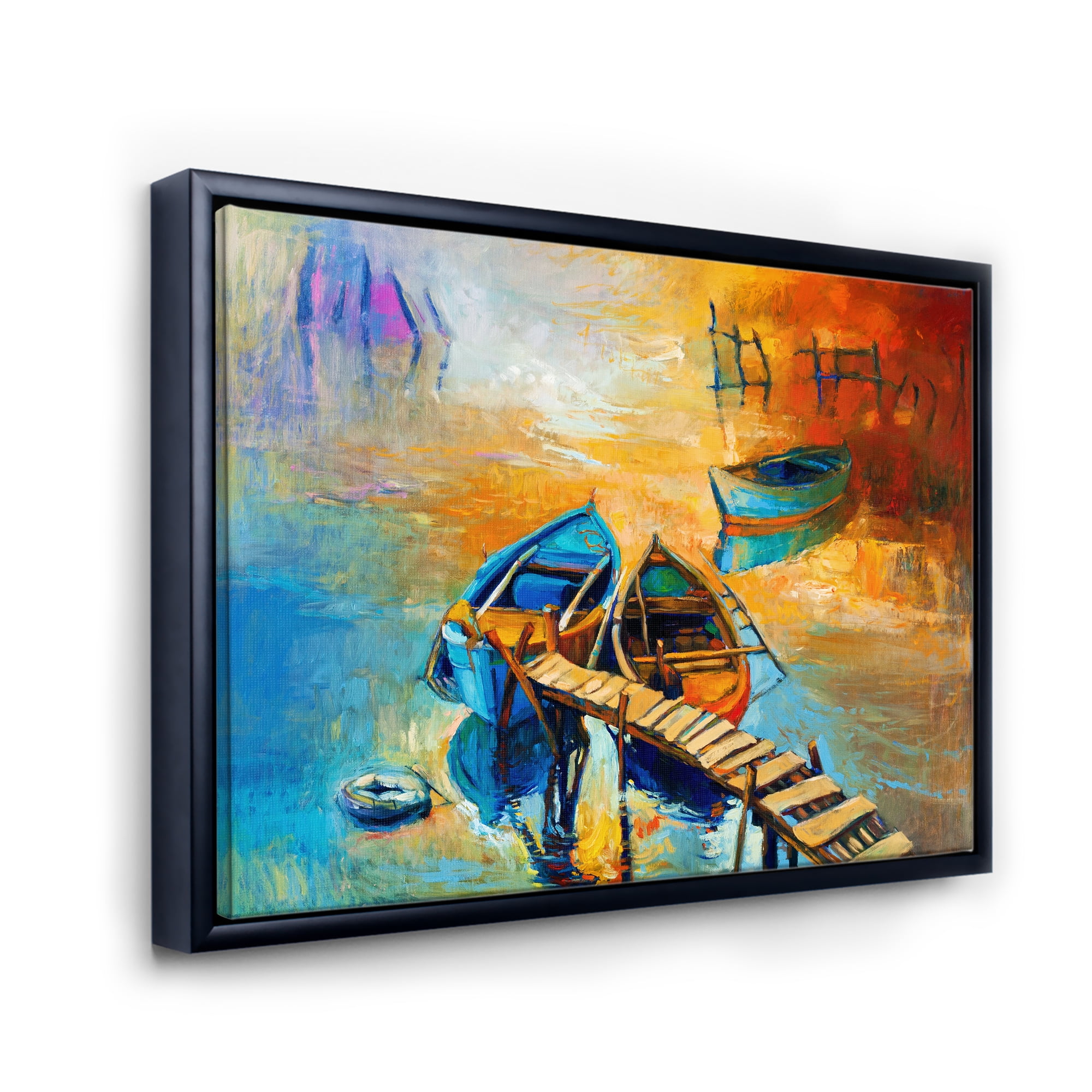 Designart 'Boat At The Lake During Evening Glow V' Nautical & Coastal Framed Canvas Wall Art Print