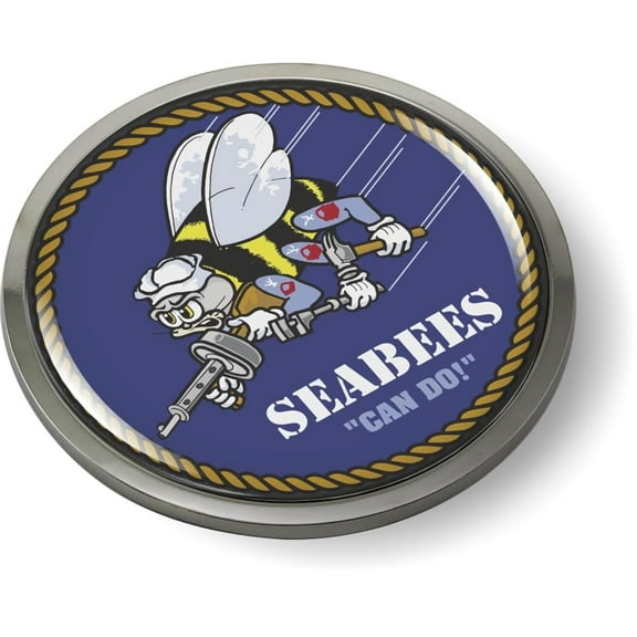 BestLicensePlateFrames - U.S. Navy Seabees Naval Construction Battalions 3D Domed CAR Emblem Badge Sticker Chrome Metal Bezel - Official U.S. Navy Licensed Product