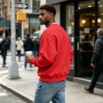 thumbnail image 5 of Domuza Mens Classic Crewneck Pullover Sweatshirts, Lightweight Breathable Long‑Sleeve Solid Tops, Slim‑Regular Fit, Y2K Street Style Casual Sweatshirt, 5 of 6