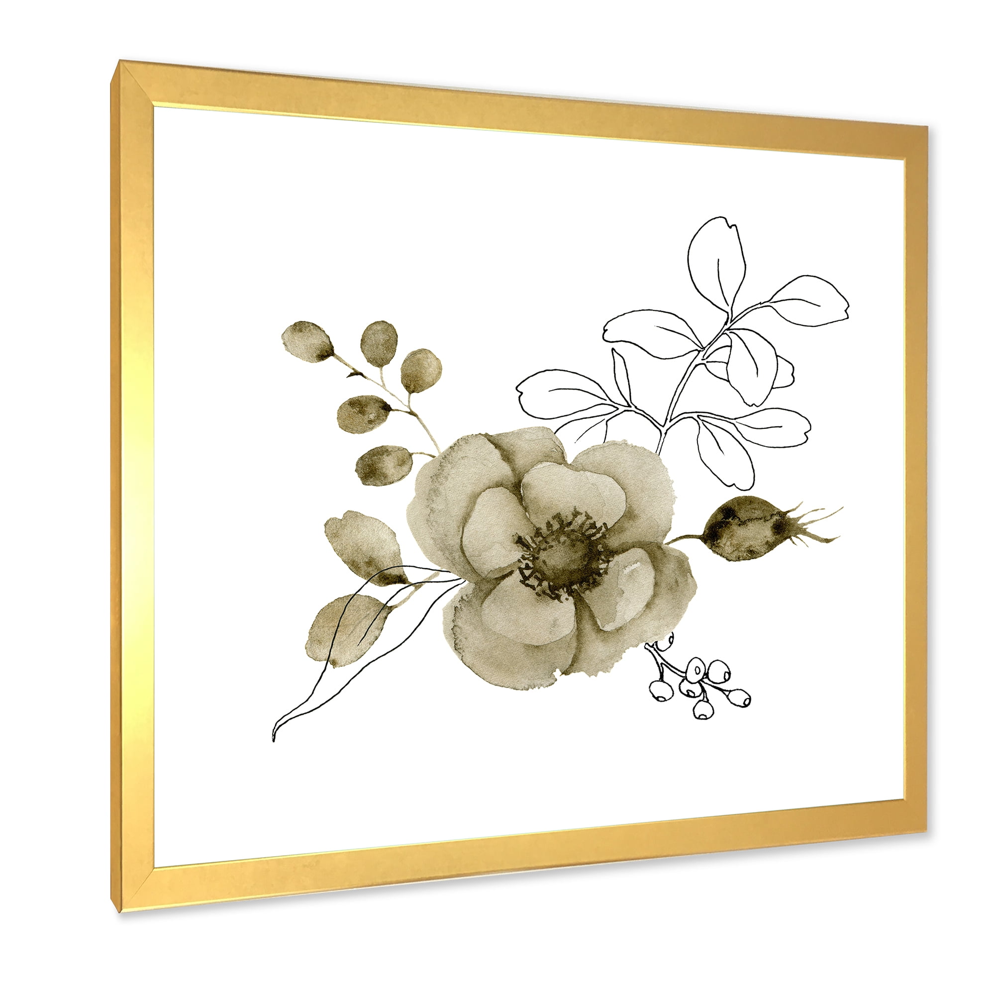 Designart 'Eucalyptus Branches With Anemone Bouquet Flower II' Traditional Framed Art Print