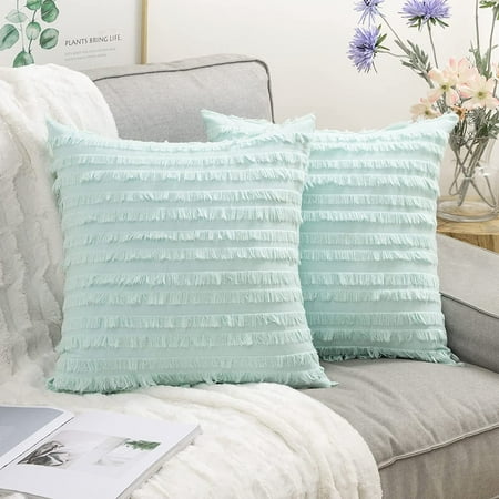 HTOOQ Set of 2 Decorative Boho Throw Pillow Covers Linen Striped Jacquard Pattern Cushion Covers for Sofa Couch Living Room Bedroom 20x20 Inch Light Green Walmart