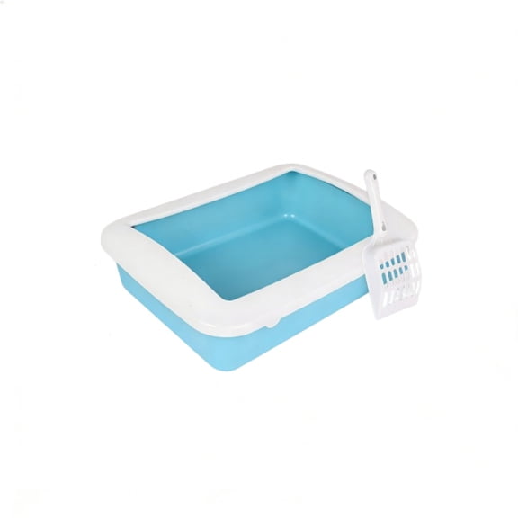 HOARBOEG Open Litter Box for Cats with Scoop - Spill Proof High-Sided Cat Litter Pan, Thickened Plastic Tray for Small to Medium Pets, 13.4x9.8x2.4 in