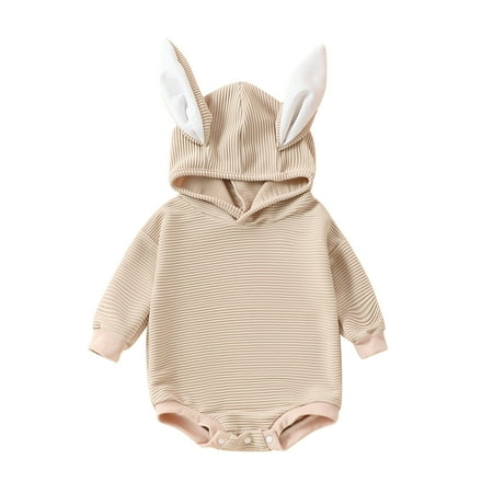 

Kids Rompers Boys Girls Easter Bunny Ear Hooded Jumpsuit Corduroy Cute Suspender Long Sleeve Bodysuit Boys Jumpsuits Beige 0 Months-3 Months