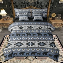Homewish Boho Tribal Aztec 7pcs Bedding Comforter Set,Jungle Animal Bear Queen Bedding Sets,Blue Gray Queen Sheet Sets For Men Women,Super Cozy Room Decor Reversible