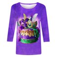 thumbnail image 5 of Qetyuw 3/4 Sleeve Tops for Women Mardi Gras Crew Neck Shirts Mask Printed Tee Shirts Night Out Plus Size Tops for Women, 5 of 5
