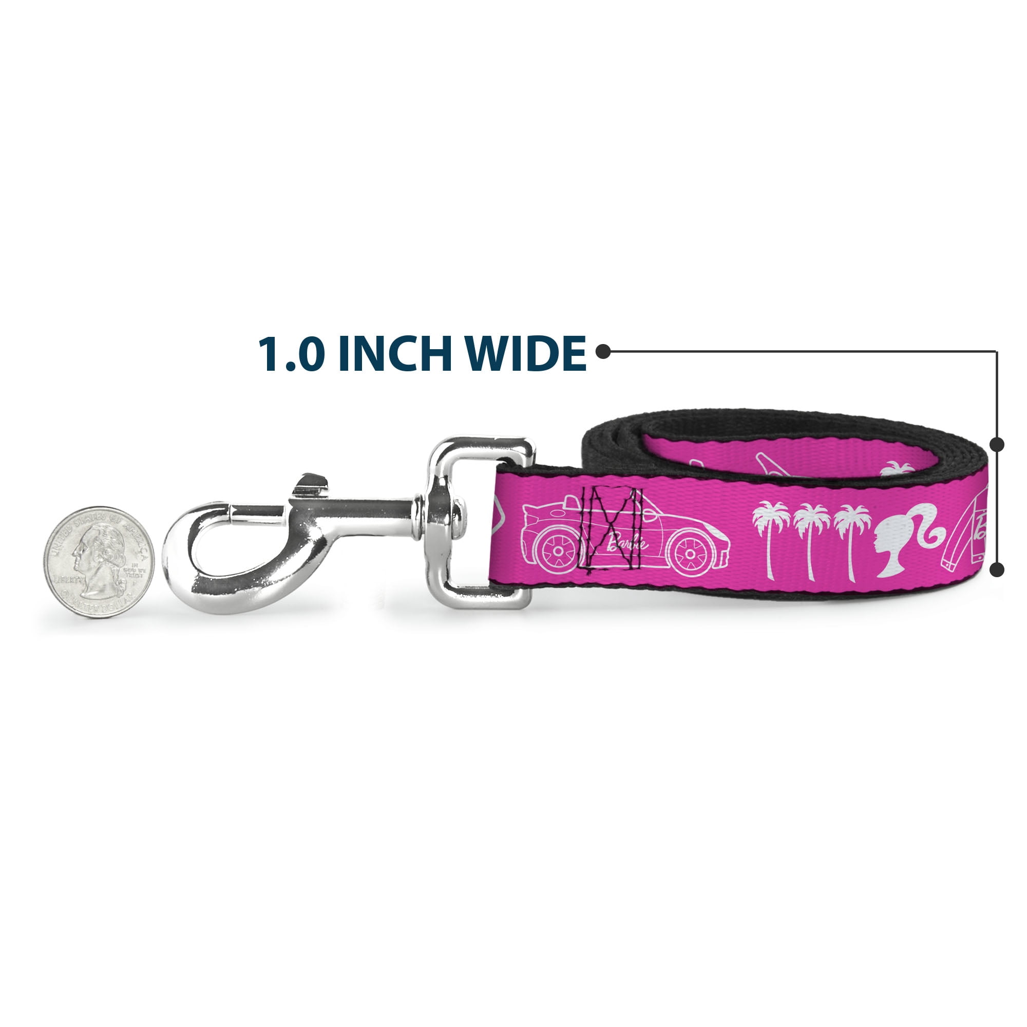 Mattel Pet Leash, Dog Leash, Barbie Script Signature and Icons Pink White, 6 Feet Long 1.0 Inch Wide