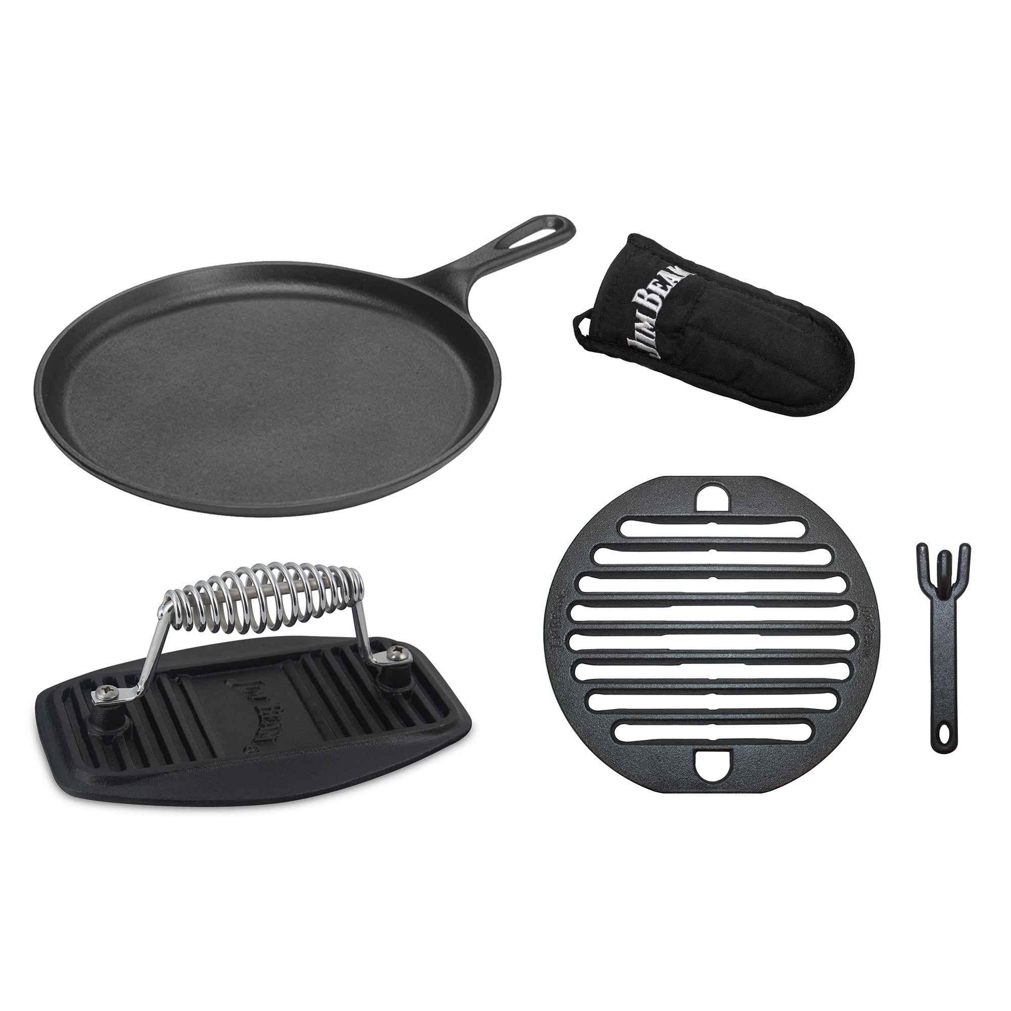 Jim Beam Set of 3 Pre Seasoned Cast Iron Skillets with Even Distribution  and Heat Retention-6 8 10, Large, Black