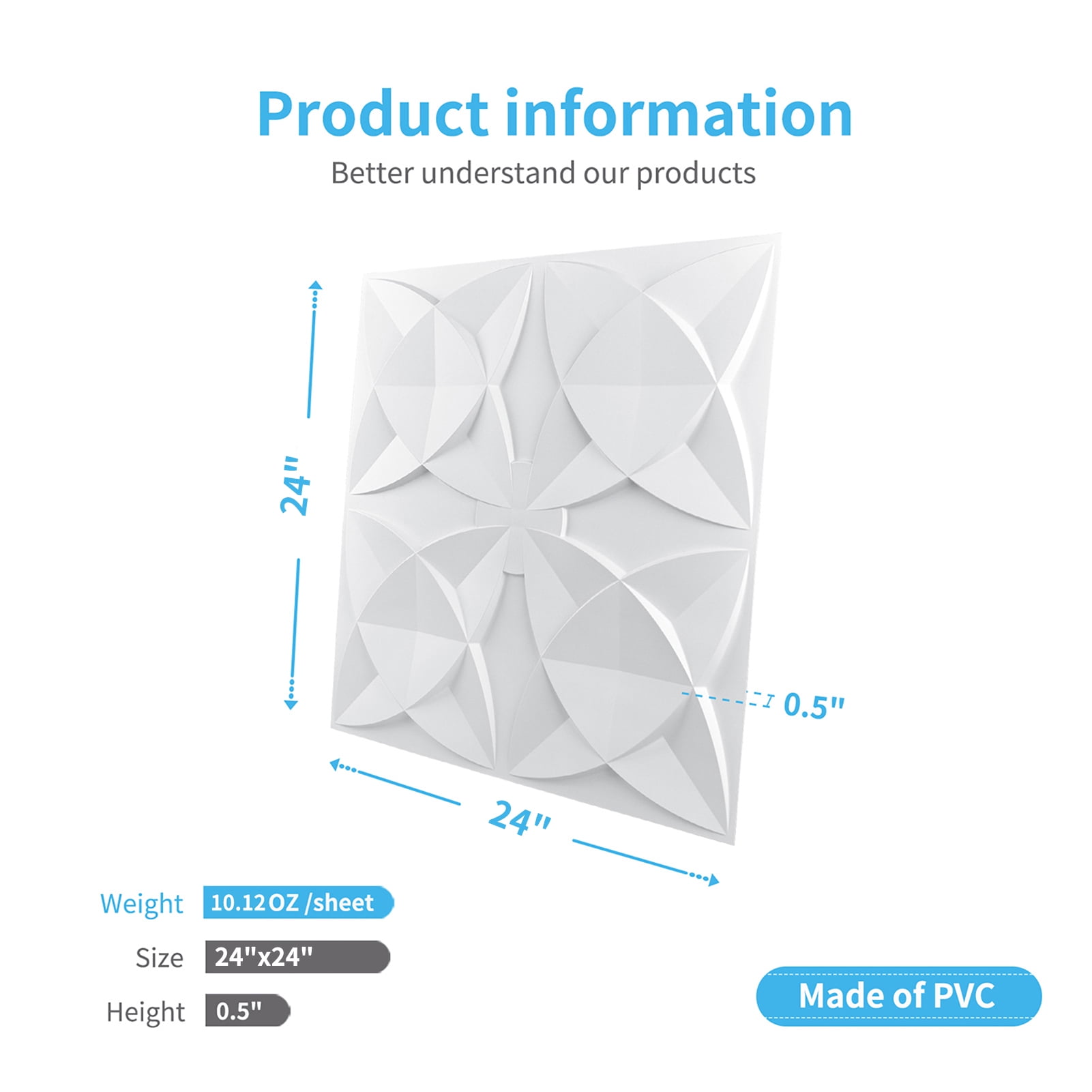 Art3d 12-Pack 24"x24" PVC Ceiling Tiles Glue up in White