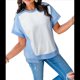 thumbnail image 2 of Camisetas de Corta con Cuello Redondo y Bloques de Color para Mujer, Conjuntos Casuales de Verano de Gran Tamaño Azul L, 2 of 10
