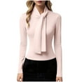 thumbnail image 2 of Blmnix Pink Women Blouses Turtleneck Cotton Fitted Women's Blouses Long Sleeve Business Casual Clothes, 2 of 7