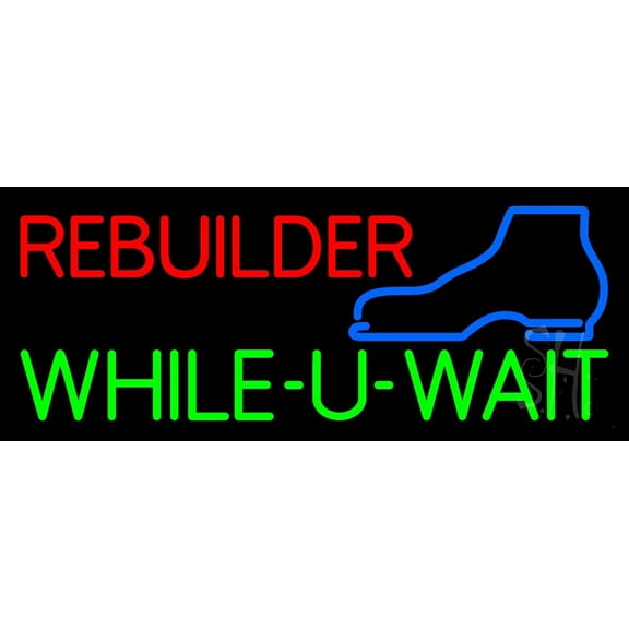 Red Rebuilder Green While You Wait LED Neon Sign 13 x 32 - inches, Black Square Cut Acrylic Backing, with Dimmer - Bright and Premium built indoor LED Neon Sign for store interior Décor, Storefront.