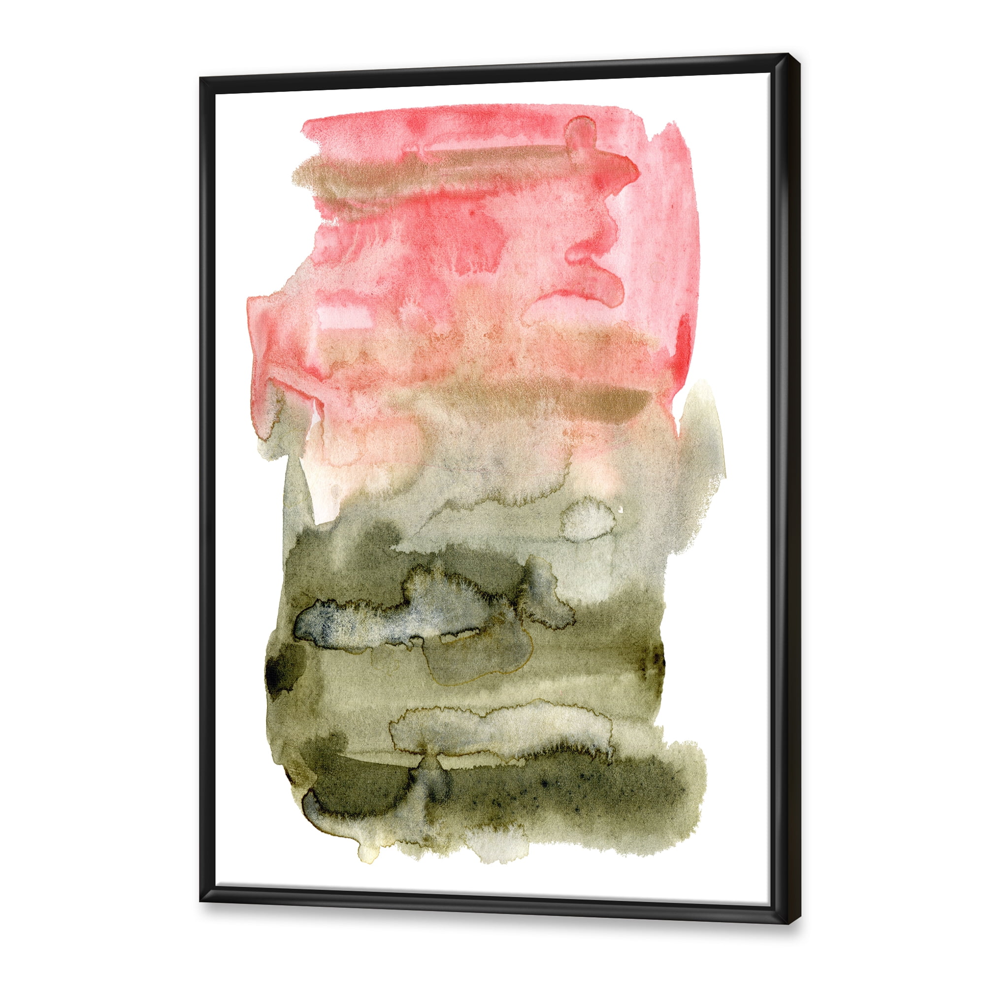 Designart 'Red Pink and Green Abstract Clouds' Modern Framed Canvas Wall Art Print