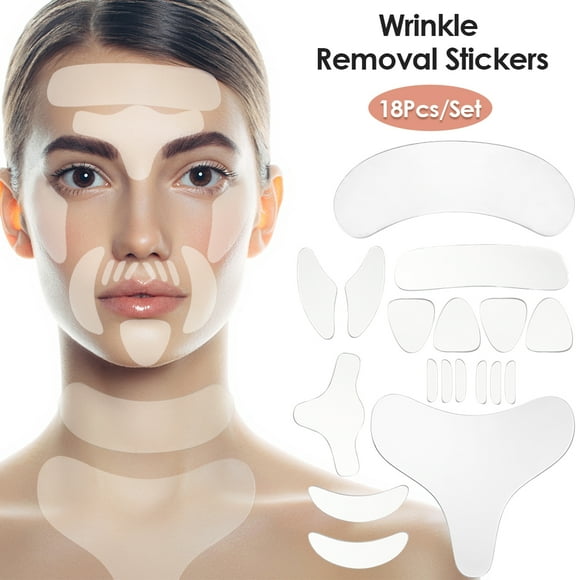 18Pcs Reusable Silicone Wrinkle Removal Stickers Anti-wrinkle Face Neck Forehead Eye Cheek Sticker Pad Lines Removal Face Eye Patches Face Lifting Care Patch Anti Aging Beauty Tools