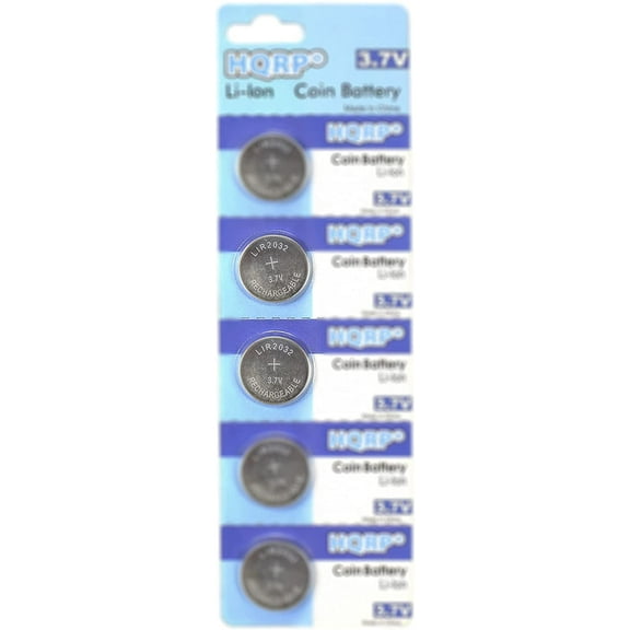 HQRP 5-Pack LIR2032 LIR2032H 3.7-Volt Lithium-Ion Rechargeable Coin Cell Battery LIR-2032 LIR2O32 LIR-2O32