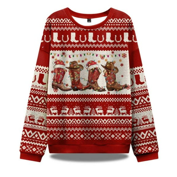 Christmas Cowgirl Boots Ugly Christmas Sweater