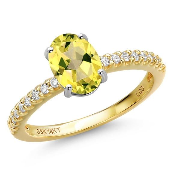 Gem Stone King 14K Two Tone Gold Canary Mystic Topaz and Lab Grown Diamond Engagement Ring for Women | 1.72 Cttw | Oval 8X6MM | Gemstone November Birthstone | Size 5