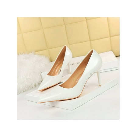 

Difumos Ladies Elegant Sexy Wedding Shoe Slip On Pump Work Comfort High Heels White 7.5cm 4.5