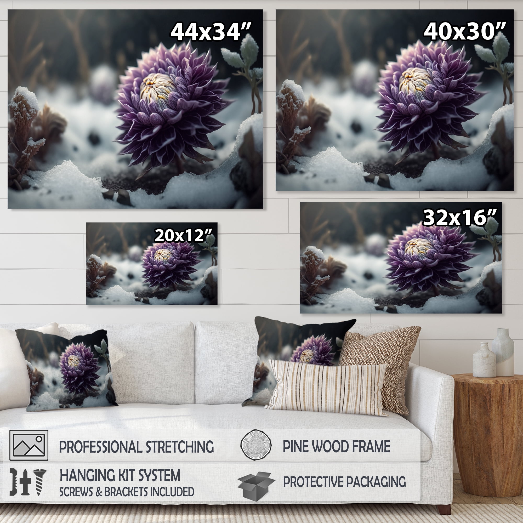 Designart A Blooming Purple Dahlia Flower In Winter I Canvas Wall Art