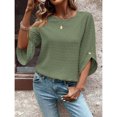 thumbnail image 5 of OYOANGLE Women's Swiss Dots Half Sleeve Blouse Keyhole Back Summer Tops Green L, 5 of 6