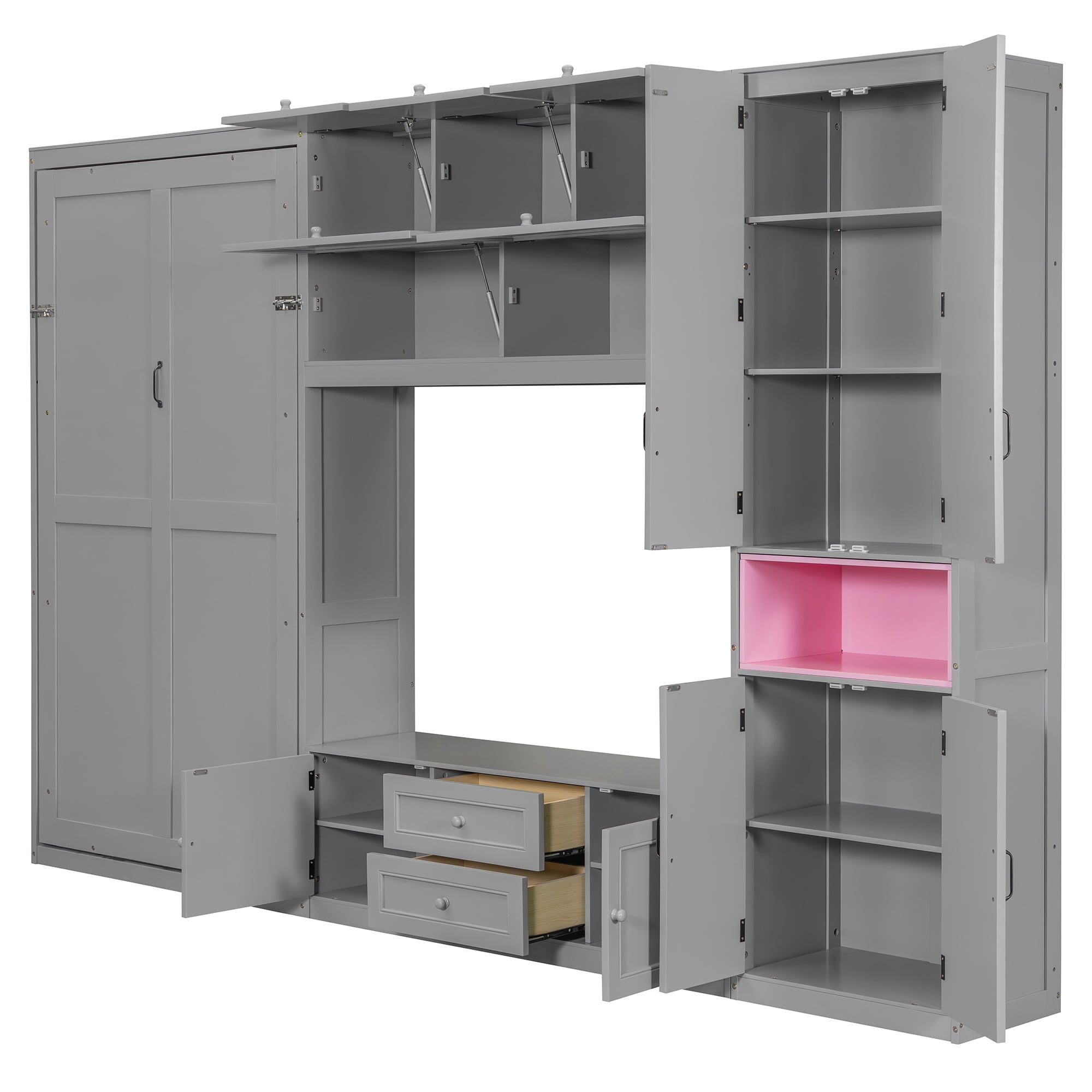 Mintazer Twin Foldable Murphy Bed with 82.3"H Wall Storage Cabinet, Shelves, TV Stand and 2 Drawers & 9 Cabinets for&nbsp;Bedroom Living Room, Gray
