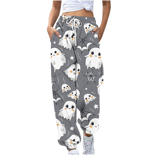 Funicet Pantalons d'Halloween pour Femmes, Pantalons pour Femmes, Mode Halloween Color Block Imprimé à Cordon, Halloween pour Femmes