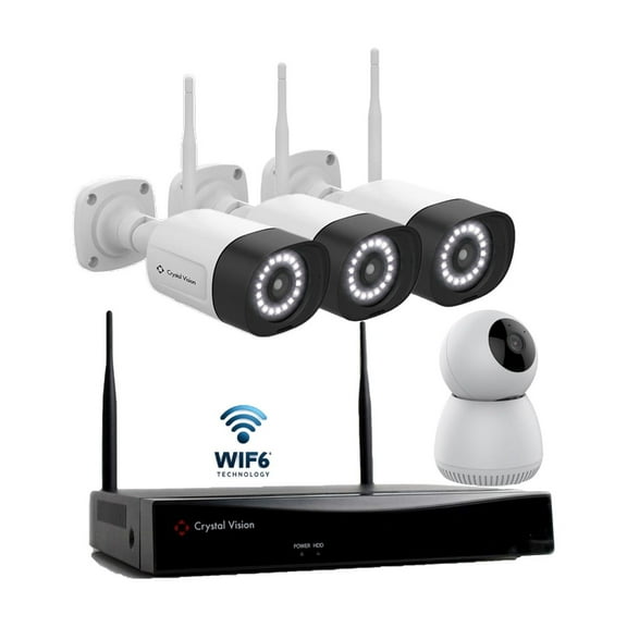 10CH WiFi6 NVR kit w/1TB HDD, 3MP 1x Indoor Pt Camera & 3x Super Bright 18-LED Floodlight Cameras, Exclusive Panic Siren