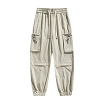 YLSDY Men's Cargo Pants Casual Tapered Joggers Stretch Elastic Waist Drawstring Big and Tall Sweatpants with Multi Pockets Beige XXXL