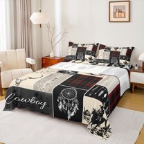 Homewish Rustic Farmhouse Hunting Twin Sheet Sets, Bohemian Dreamcatcher Twin Fitted Sheet, Cowboy Cowgirl Flat Sheet, Cream Black Ultra Soft Bedroom Decor, 3 Pieces
