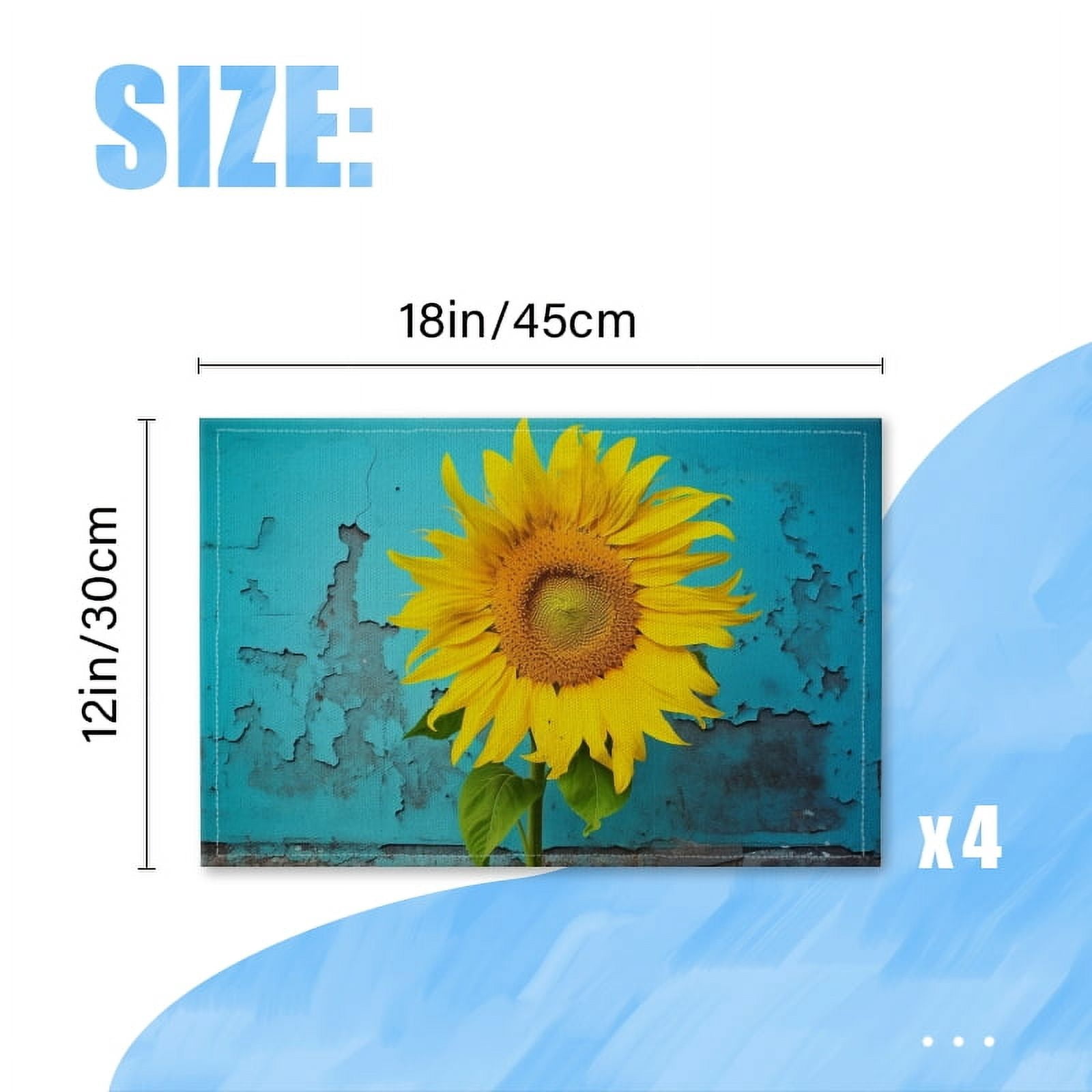 BaHomeck placemats Set of 4 Yellow Sunflower On Old Teal Wall Cotton Linen rectangle Placemats for Kitchen Dining Table Indoor,Outdoor,18*12inch