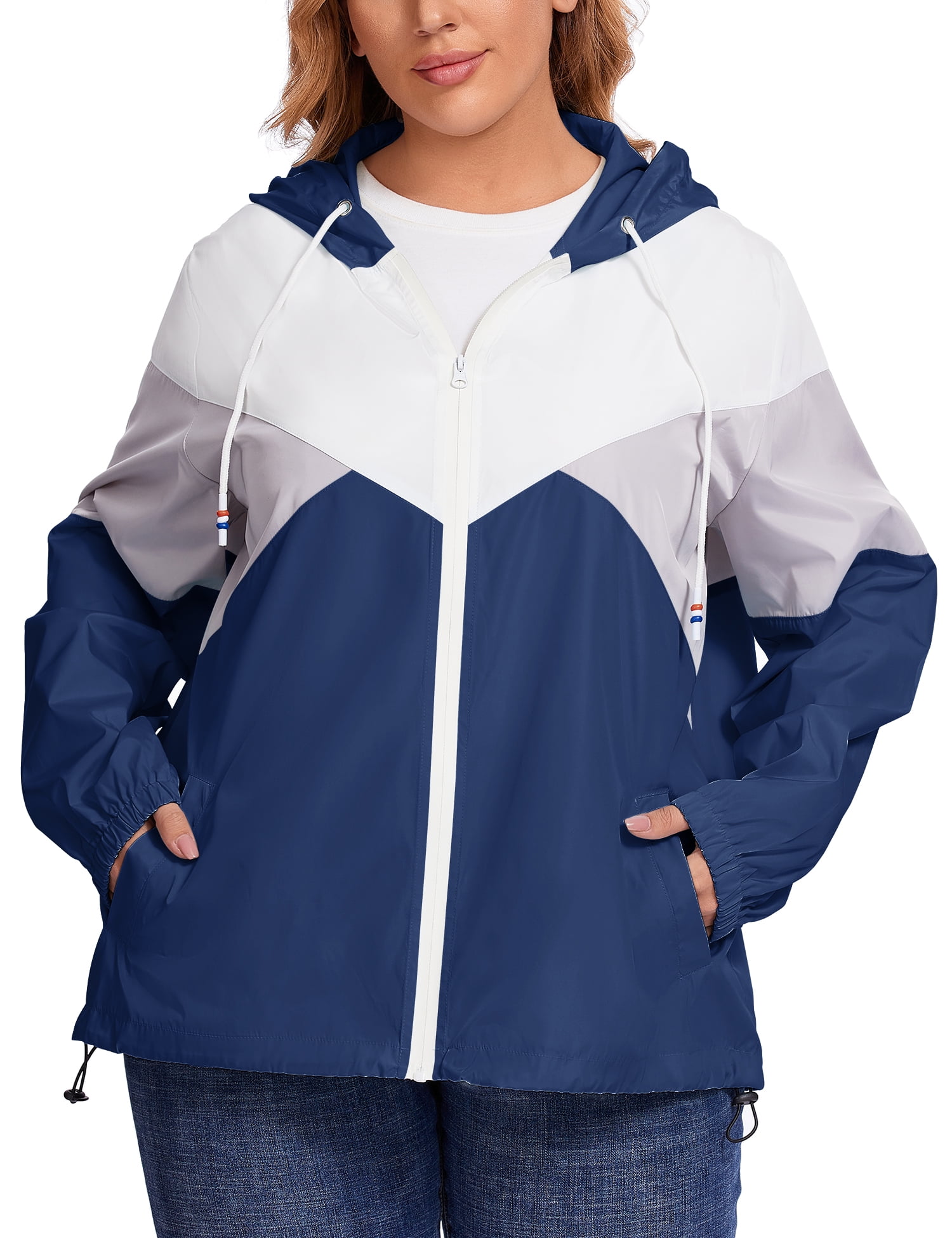 Avoogue Plus Size Raincoat Women Waterproof Rain Jacket Packable Outdoor Hooded Windbreaker 