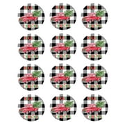 Angle View: Chrismas farmhouse Black Whie Buffalo Check red ruck 2"/12 pre-cu edible cupcakes oppers image Birhday Pary Decoraion.