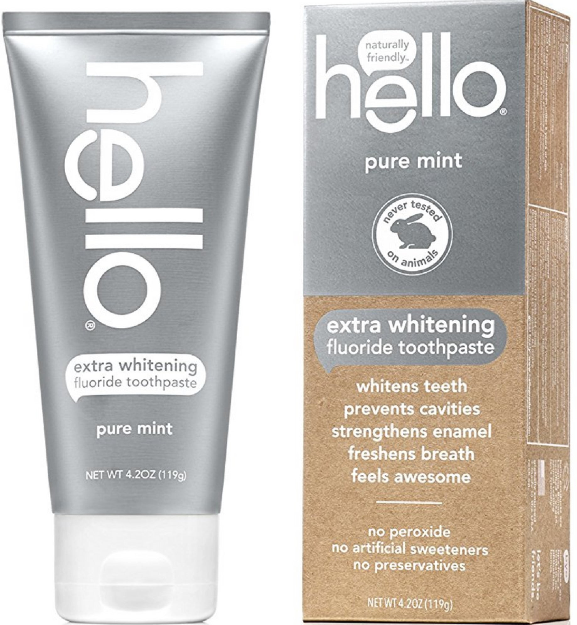 Hello Extra Whitening Fluoride Toothpaste, Pure Mint 4.2 oz (Pack of 6