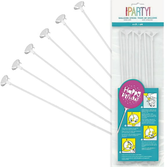 Unique Balloon Sticks & Cups-12 6 Pcs, One Size, White