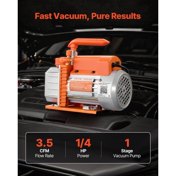 Vacuum Pump,3.5 CFM 1/4 HP,HVAC Single Stage Rotary Vane AC Vacuum Pump,for R134a R22 R410a Systems,4 Pole Motor,for Automotive Air Conditioner Maintenance Resin Degassing,Oil Included