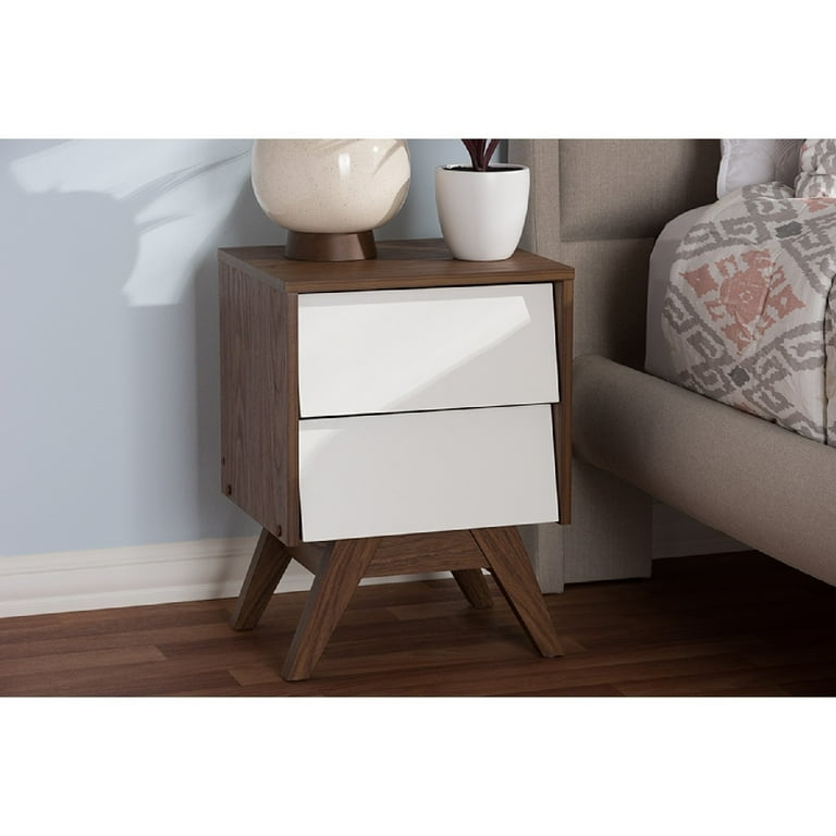 Baxton Studio Hildon Mid-Century Modern White and Walnut Wood 2-Drawer Storage Nightstand Baxton Studio Hildon Mid-Century Modern White and Walnut Wood 2-Drawer Storage Nightstand