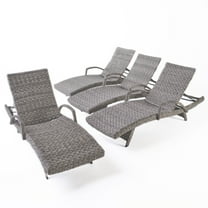 Keira Outdoor Armed Aluminum Framed Wicker Chaise Lounge, Set of 4, Grey