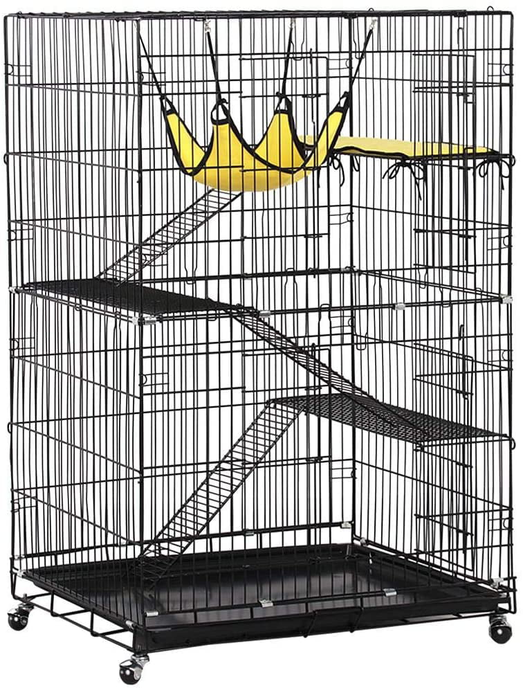 76x50x115cm N/PP Collapsible Large 3-Tier Metal Wire Pet Cat Kitten Ferret Chinchilla Cage Playpen Crate Enclosure Kennel Cat Home on Wheels Indoor Outdoor Ramp Ladders/Hammock 