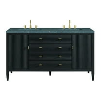 James Martin Vanities 60" Double Vanity, Carbon Oak w/ 3 CM Parisien Bleu Quartz Top