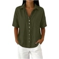 thumbnail image 2 of Stamzod Button Down Shirts for Women Short Sleeve Summer Tops Cotton Linen Dressy Casual Work Blouse with Pocket Army Green XXL, 2 of 7