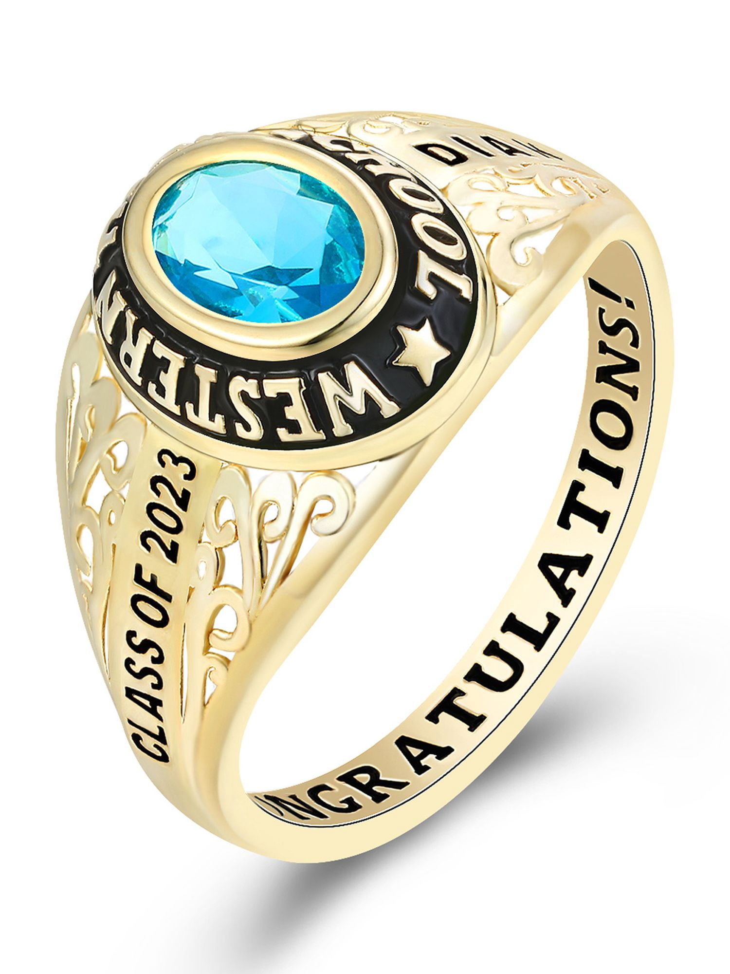 Mementos USA Customized Sterling Silver Class Rings for Women High School College-Gold-Filigree