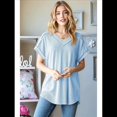 thumbnail image 4 of Blusa Informal de Verano para Mujer, de Corta, con Cuello en V, de Punto, Holgada, , Elegante. Azul L, 4 of 8